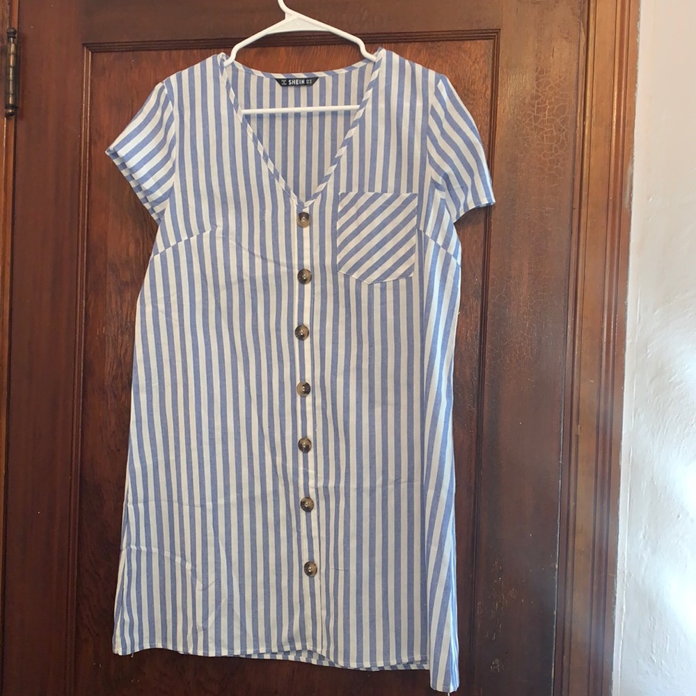 Linen blend blue and white dress